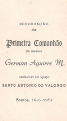 1954: Lembrança da Primeira Comunhão celebrada por Frei Cosme